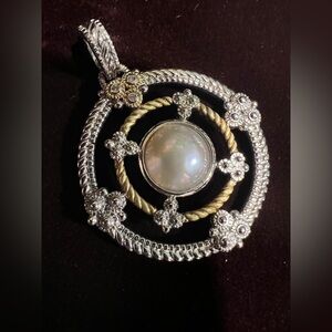 JUDITH RIPKA 18k Gold SS & Diamond Mabe Pearl Enhancer Pendant New With Pouch